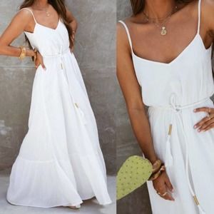 Sezane Allie Gauze maxi tiered dress in crinkle cotton White size small